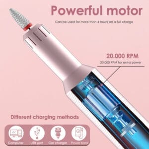 Snoerloze elektrische nagelboor - professionele manicureset met 12 boren & draadloos opladen - Vesfy - Afbeelding 4