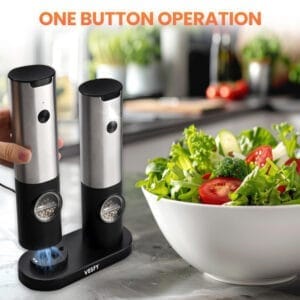 Vesfy XXL Elektrische Peper en Zoutmolen Set - USB Oplaadbaar met Laadstation - Instelbare Maalgraad - LED Licht - BBQ Accessoires - Image 4