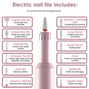 Snoerloze elektrische nagelboor - professionele manicureset met 12 boren & draadloos opladen - Vesfy - Afbeelding 6