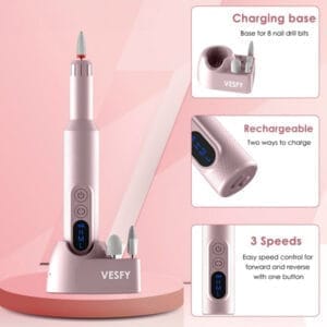 Snoerloze elektrische nagelboor - professionele manicureset met 12 boren & draadloos opladen - Vesfy - Afbeelding 5