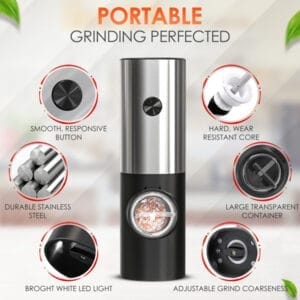 Vesfy XXL Elektrische Peper en Zoutmolen Set - USB Oplaadbaar met Laadstation - Instelbare Maalgraad - LED Licht - BBQ Accessoires - Image 8