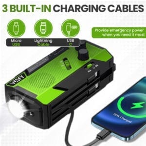 Notfallradio - 7400mWh Solar- und Kurbelantrieb mit eingebauten Kabeln und LED-Taschenlampe - Vesfy – Bild 5