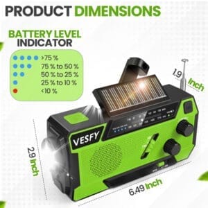 Notfallradio - 7400mWh Solar- und Kurbelantrieb mit eingebauten Kabeln und LED-Taschenlampe - Vesfy – Bild 6