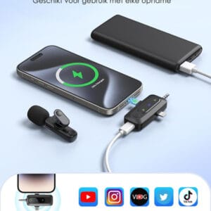 Vesfy Draadloze Microfoon - 2 Stuks - Geschikt voor iPhone, Android en Camera - Plug & Play - 20 Meter Bereik - Afbeelding 6