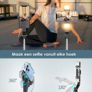 Selfie Stick met Statief en LED Verlichting – Bluetooth Afstandsbediening – 114 cm Uitschuifbaar – Geschikt voor iPhone & Android Smartphones – Bild 5